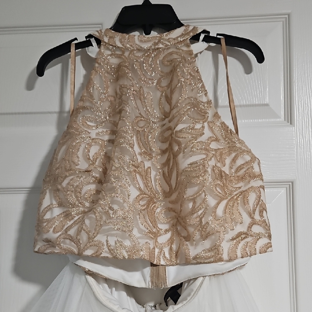 Elegant Gold Embroidered Halter Top Dress Plus Size